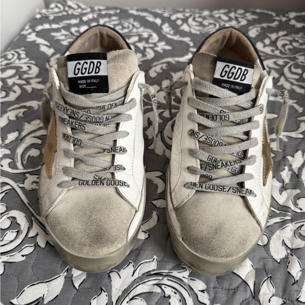 Golden Goose Cream and Brown Sneakers